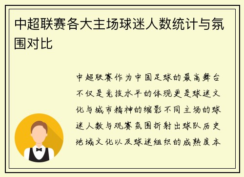中超联赛各大主场球迷人数统计与氛围对比
